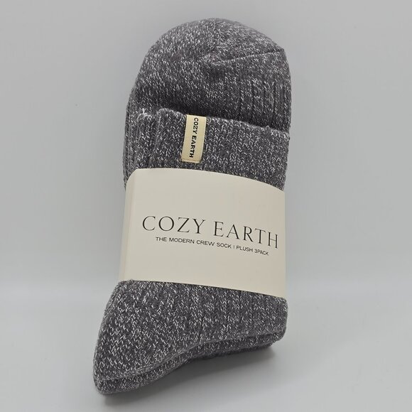 NWT Cozy Earth Socks Plush Modern Crew Socks - Slate Grey XS/S (W 6-10) - 3-pk - Picture 3 of 4